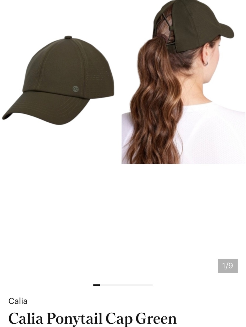 CALIA Women’s Ponytail Cap Deep Green Adjustable Hat Olive Color